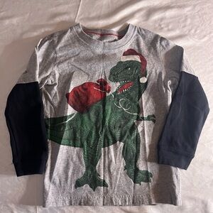 Carters Kids Grey Dinosaur Santa  Long Sleeve Shirt 4t